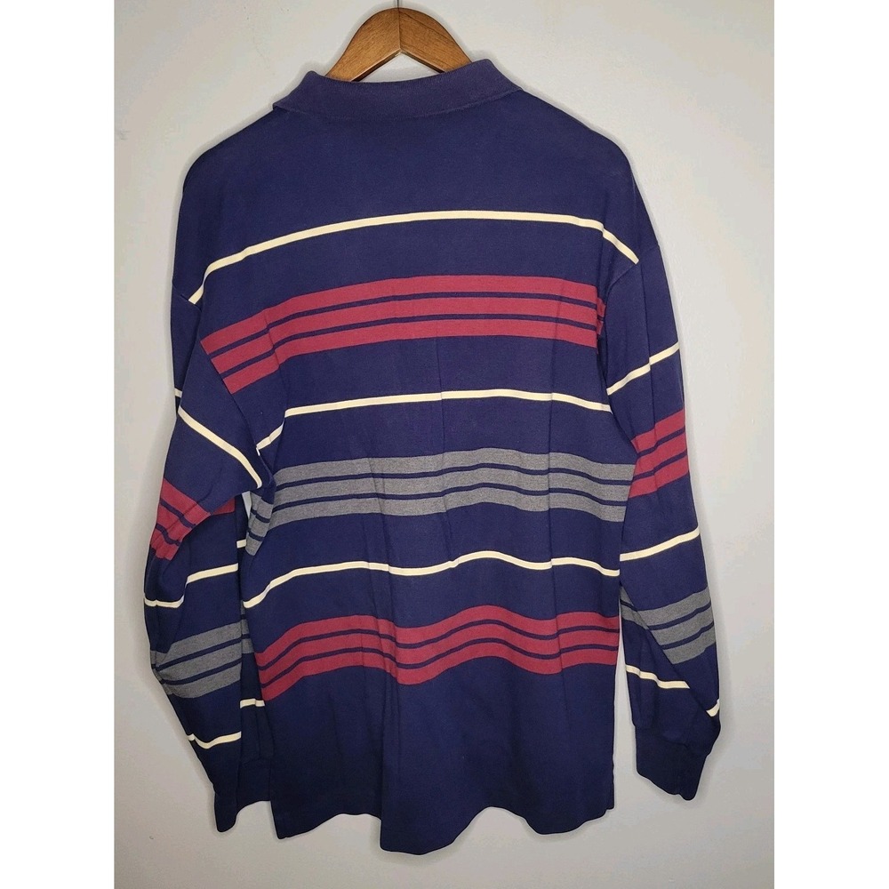 VINTAGE 90s NAUTICA‎ Polo Shirt Mens Large Rugby Heavyweight Striped Red Blue - Picture 11 of 14